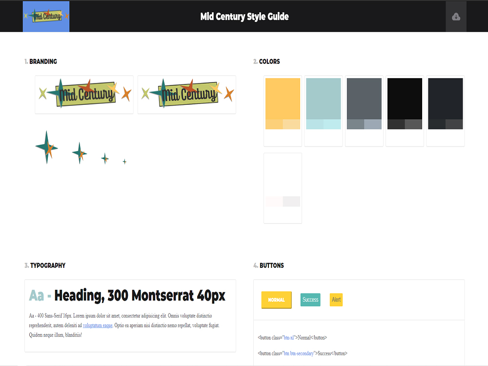 Screenshot Mid Century style guide